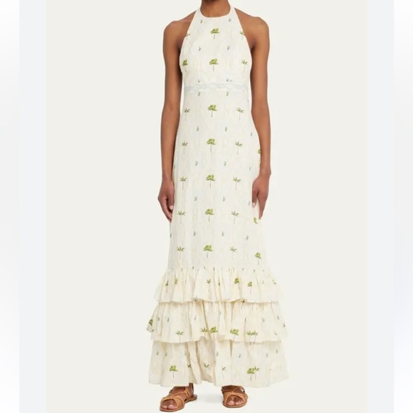 Agua Bendita Dresses & Skirts - Agua Bendita Cream Maxi Halter Dress with Green Palm Print